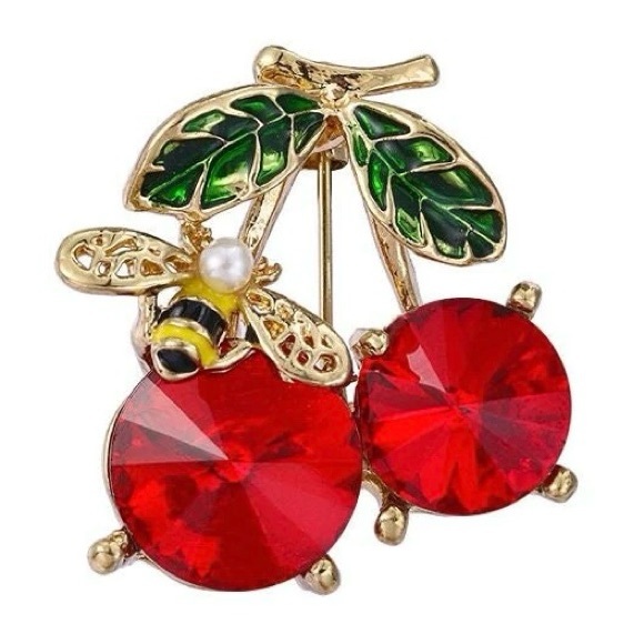 Cherry Brooch Cherry Pin Bee on Cherry Brooch - Picture 6 of 6